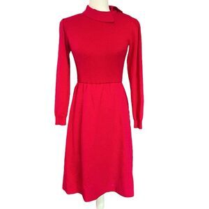 Vintage Ciao Wool Sweater Dress Magenta Pink Long Sleeve Collar Womens 6 Petite